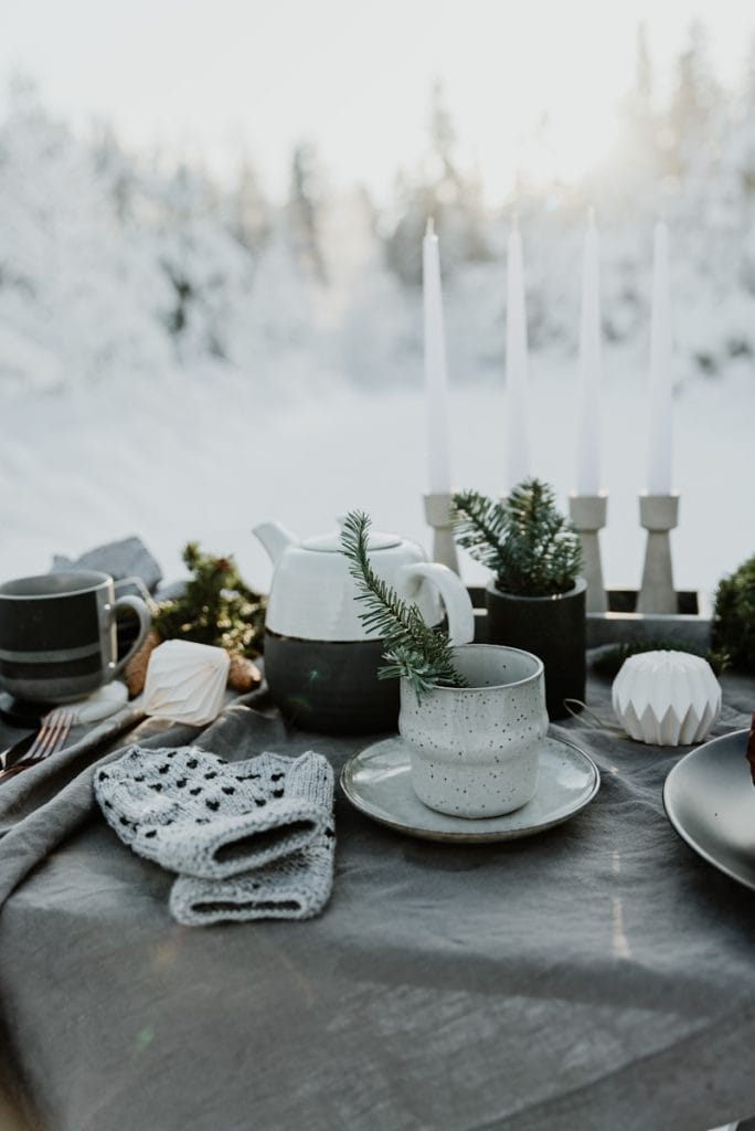 Dining table with winter decor. Simple Holiday