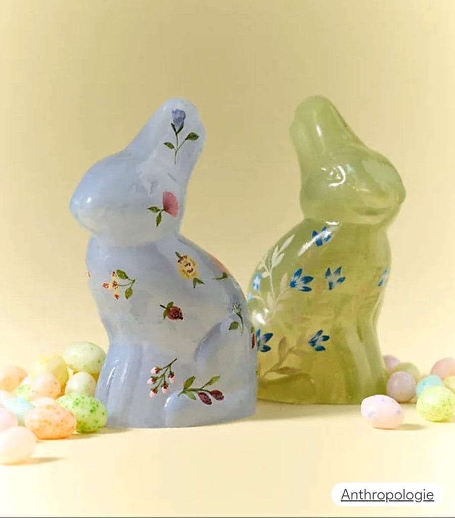 Glass floral bunnies spring decor