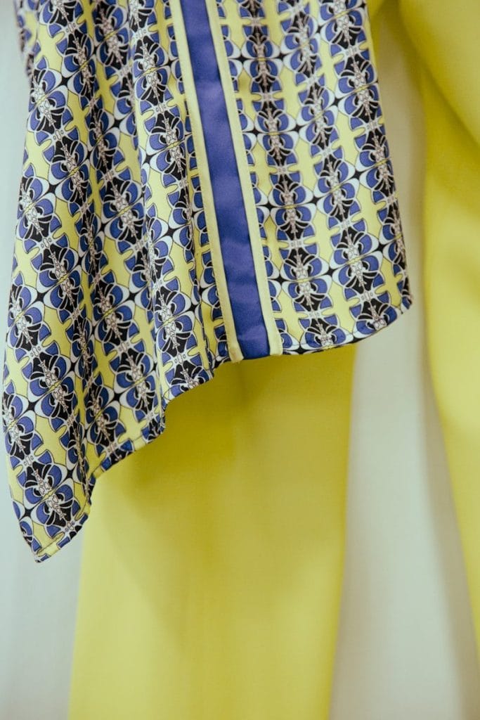 blue and yellow textile