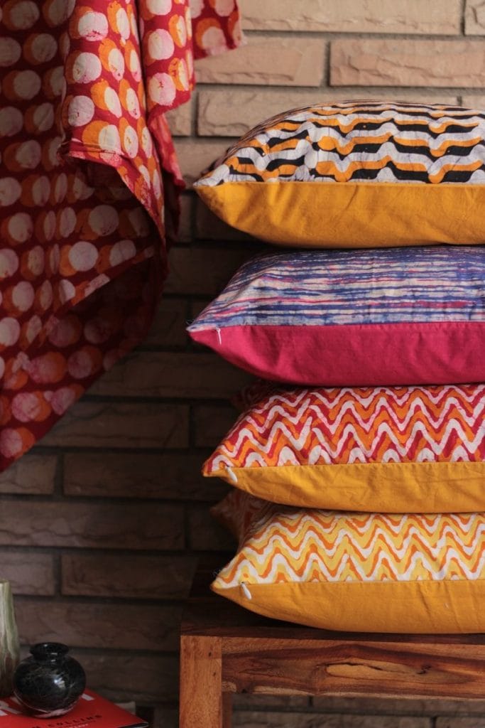 stack of four pillows, playful decor